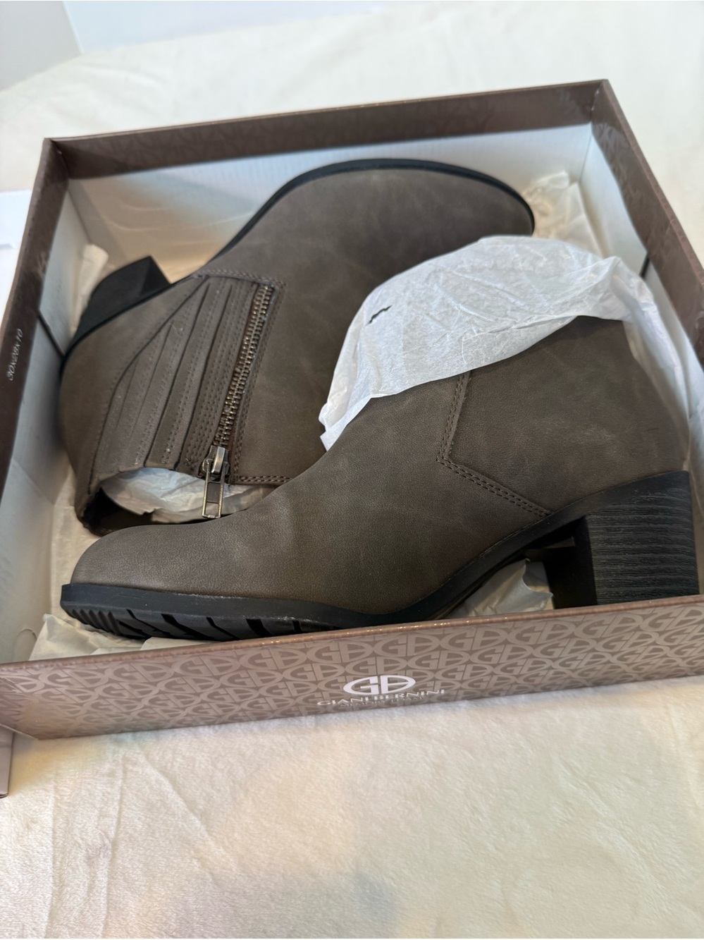 Giani Bernini Ana Ocean Taupe Ankle Boots Block Heel Side Zip Women’s 8.5 - Picture 6 of 7